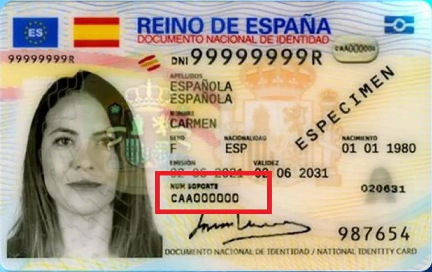Example of DNI support number